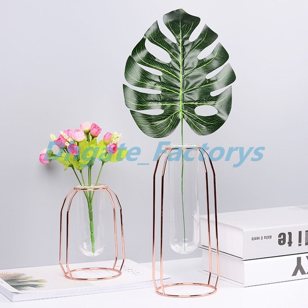 New Rose gold wrought iron vase Glass test tube flower inserter Simple flower stand Home decoration Fashion home accessories.