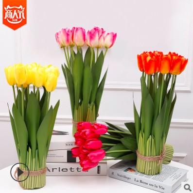 Potted Holland Tulip Bush Artificial Tulip Flowers Bouquet Arrangement Home Wedding Party Window Box Garden Office Dinning Room Table Deco