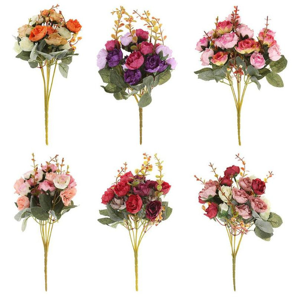 New 21 Heads /Bouquet Silk Rose European Style Artificial Flower Bouquet Fake Flowers Wedding Home Party Decoration High Quality