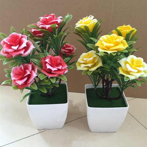 New Faux Floral Simulation Rose Plant Multi-Fork Rose Potted Indoor Desktop Decoration Simulation Bonsai Craft Green Plant Decoration