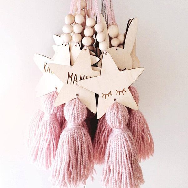 Cute Star Shape Wooden Beads Tassel Pendant Kids Room Decoration Wall Hanging Ornament Nordic Style For Photography