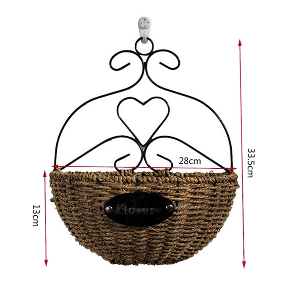 Three Patterns Grass Rattan Braided Basket Green Plant Basket Wall Hanging Flower Pot Home Desk Hanging Decoration