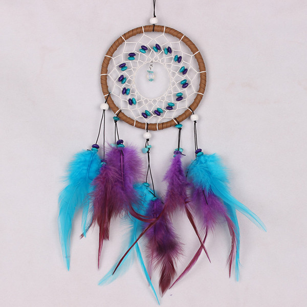 Natural Turquoise Colored Wooden Beads Fumigation Feather Home Decoration Decorative Objects Creative Gift Car Dream Catcher Hanging