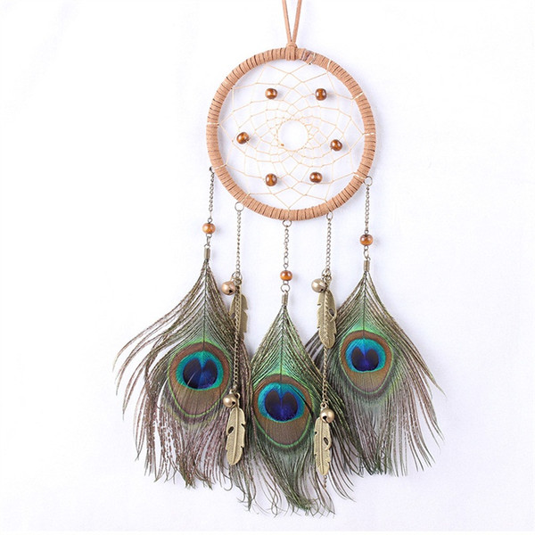 Dream Catcher Pendant Bead Chain Peacock Feather Metal Bronze Color Hanging Ornaments Manual Lovers Creative Fashion Gift 10 5msD1