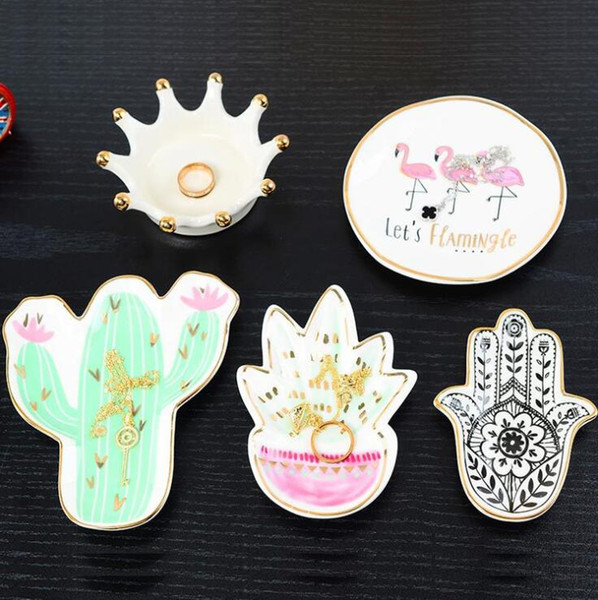 Flamingo Ceramic Decorative Plates Cactus Pineapple Palm Dish Plate Necklace Storage Vanity Tray Home Decors 100pcs OOA5892