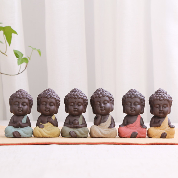 150PCS Small Buddha Statue Monk Figurine Tathagata India Yoga Mandala Tea Set Purple Ceramic Crafts Decorative Ceramic Ornaments