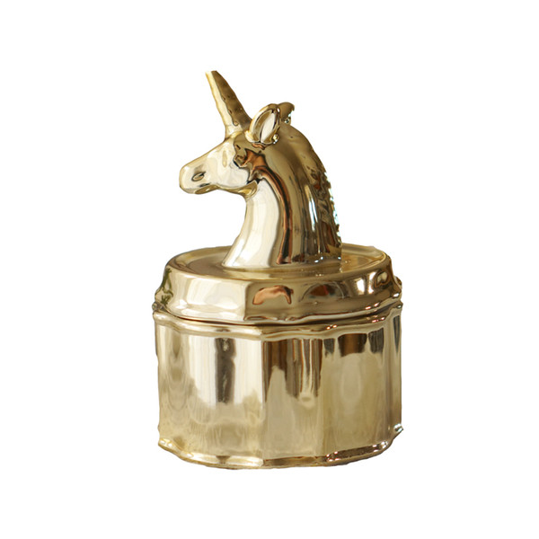 Ceramic Golden Unicorn Antlers Storage Box Romantic Ring Jewelry Jar Lover Gift Wedding Decorations Bottles Home Decorative