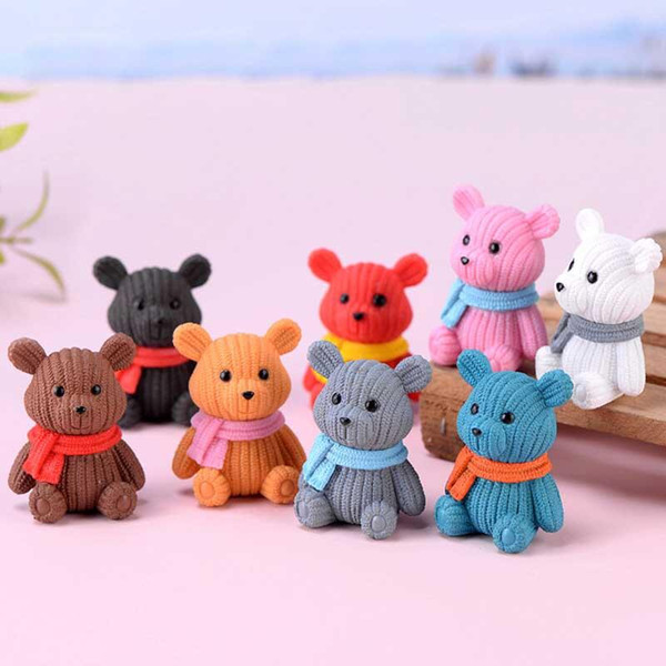 Scarf Wool Bear Doll Ornament Cartoon Pendant Miniature Figurines Accessory Fairy Garden Decoration Moss Micro Landscape Material DIY LX4984