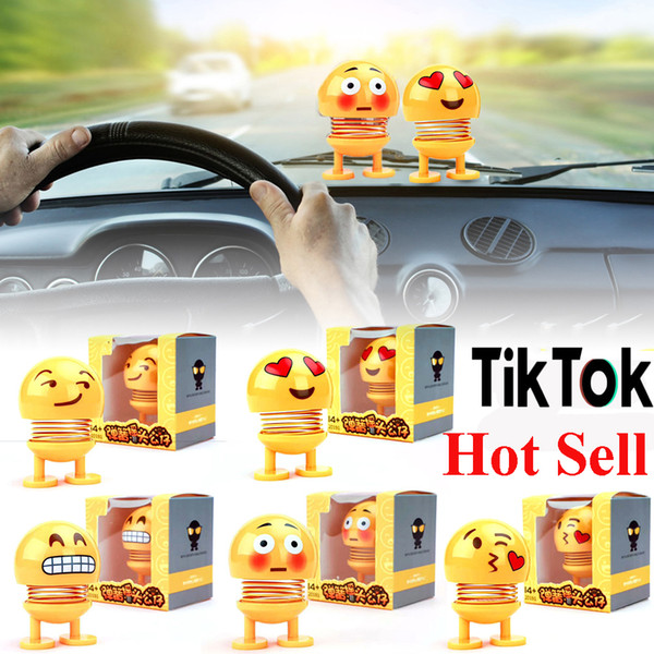 Emoji Shaker Smile Shaking Head Doll Toy Car Ornaments Decor Plastic Cartoon Funny Spring for Living Room Tik Tok Hot Sale