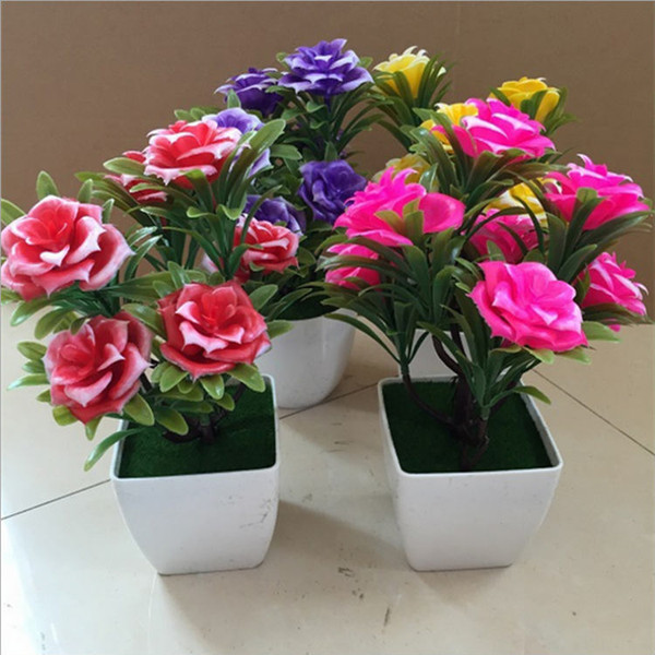 New Faux Floral rose Artificial Flowers Fake Rose flower bonsai Simulation Artificial Potted Plant Ornament Home Decoration