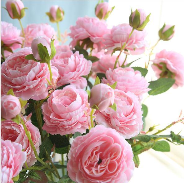 European rose Rose European Core-wrapped 3 Peony Simulated Flowers Home Decoration Wedding Wall Fake Flowers Faux Floral