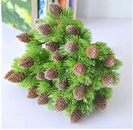 artificial plastic pine 7 branches Pine Nuts Cones Fake Plants Tree for Christmas Party Decoration Faux Grass Xmas home decor