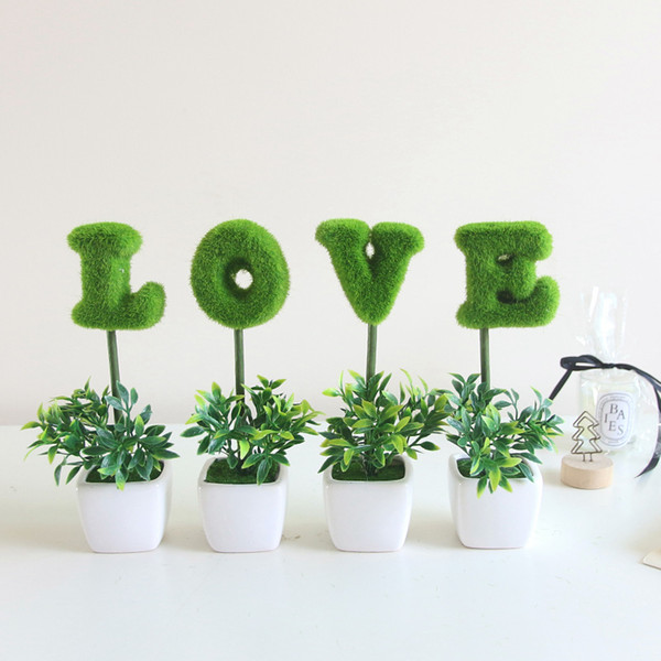 HOME LOVE Letter Simulates Little Bonsai Green Planting Wishing Tree Ceramic Decorative Valentine's Day Free shipping