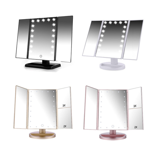 LED Touch Screen 21 Light Makeup Mirror Table Desktop Makeup 1X/2X/3X/10X Magnifying Mirrors Vanity 3 Folding Adjustable Mirror BH370