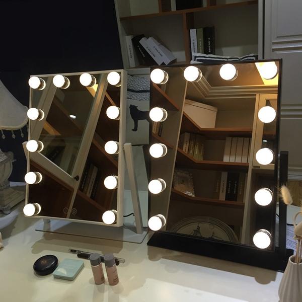 Hollywood Style Makeup Cosmetic Mirrors with Lights Lighted Vanity Mirror with 9x3W Dimmable LED Bulbs and Touch Control Design(Black,White)