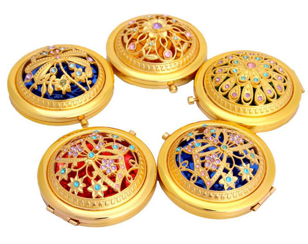 Chic Retro Vintage Gold Metal Pocket Mirror Compact Cosmetic Retro Mirrors Crystal Studded Portable Makeup Beauty Tools