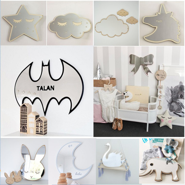 29 Styles Cartoon Decorative Mirror Bathroom Baby Room Rabbit Bowknot Wall Mirror Acrylic Frame Creative Home Art Decoration Xmas Gift