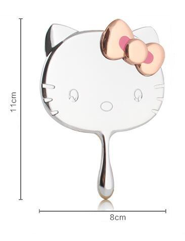 Kitty Cartoon Vanity Mirror Makeup Office Desk Decoration Cosmetic KT Rose Gold Bowknot PU Jacket Protective Single Handle