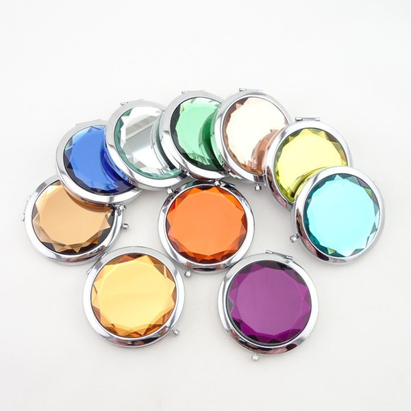 7cm Folding Compact Mirror With Crystal Metal Pocket Mirror For Wedding Gift Portable Home Office Use Makeup Mirror