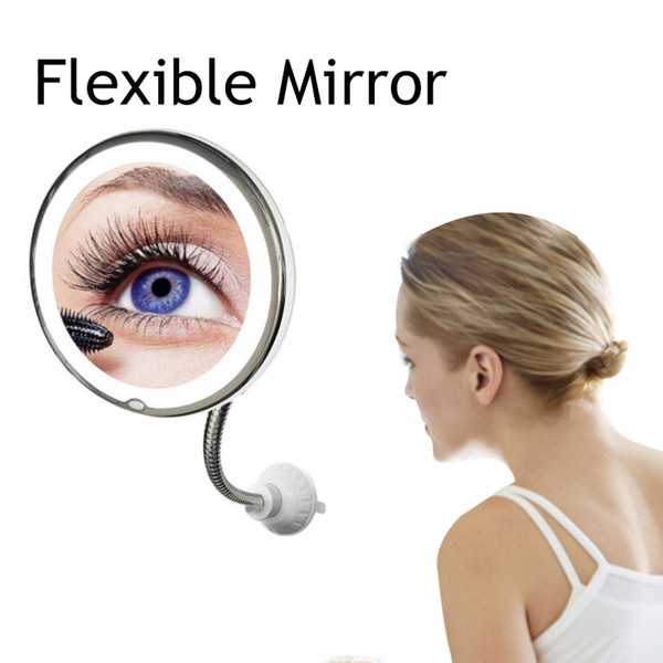 Makeup Mirror Flexible Gooseneck 10x Magnifying LED Light Bathroom Vanity Mirror with Strong Suction Cup 360 Degree Swivel Travel Mirror