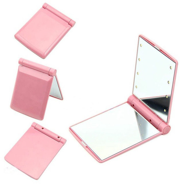 Mini 1Pcs Led Makeup Mirror Lady Makeup Cosmetic Folding Portable Compact Pocket Mirror 8 LED Lights Lamps Hot Selling