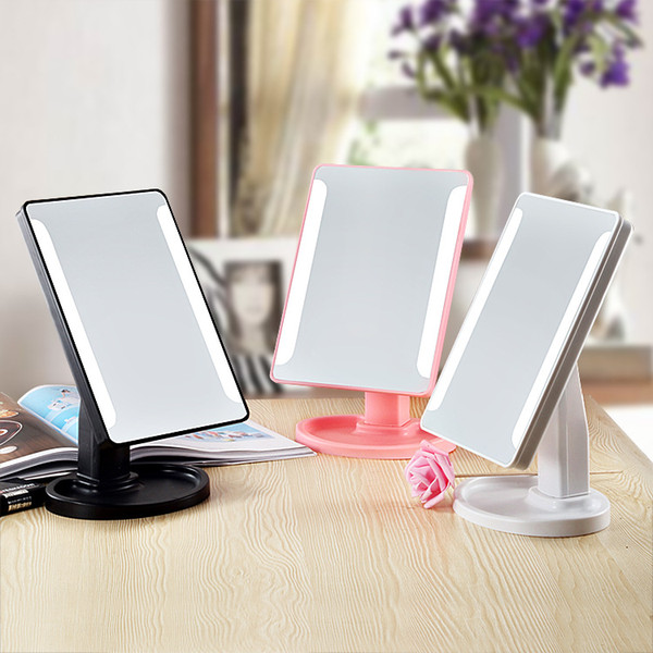 Hot Sale LED Make Up Mirror Cosmetic Desktop Portable Compact 16 LED lights Lighted Mirror for Women Black White Pink