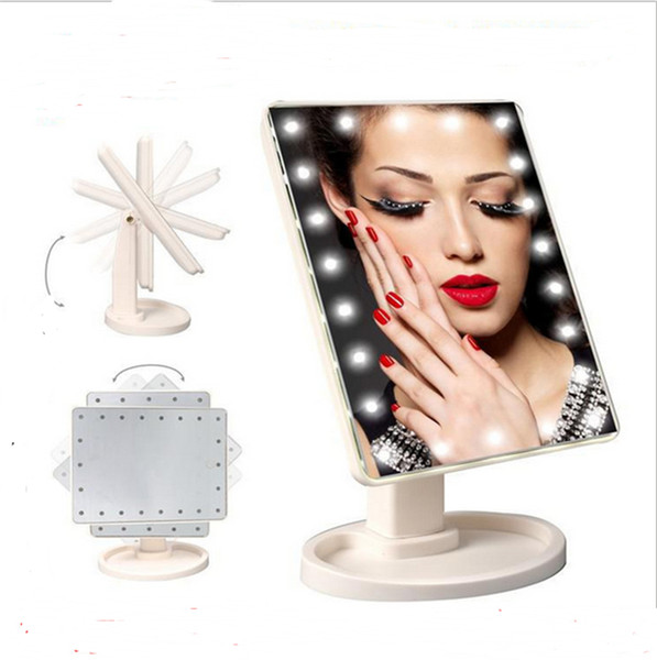 Interaction Touch LED Makeup Mirror 360 Degree Rotation Touch Screen Make Up Cosmetic Folding Portable Benchtop Mirror with 16 22 Lights