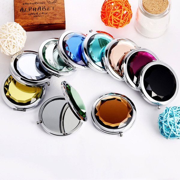 Promotion Custom Crystal Surface Mirrors Portable Pocket Mini Cosmetic Mirror Women Cosmetic Cute Round Makeup Clamshell Mirrors DH0863 T03