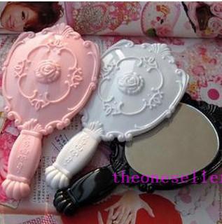 DHL Free shipping Vintage Rose Cosmetic Mirror Plastic Makeup Mirror Cute Girl Hand Make Up mirror