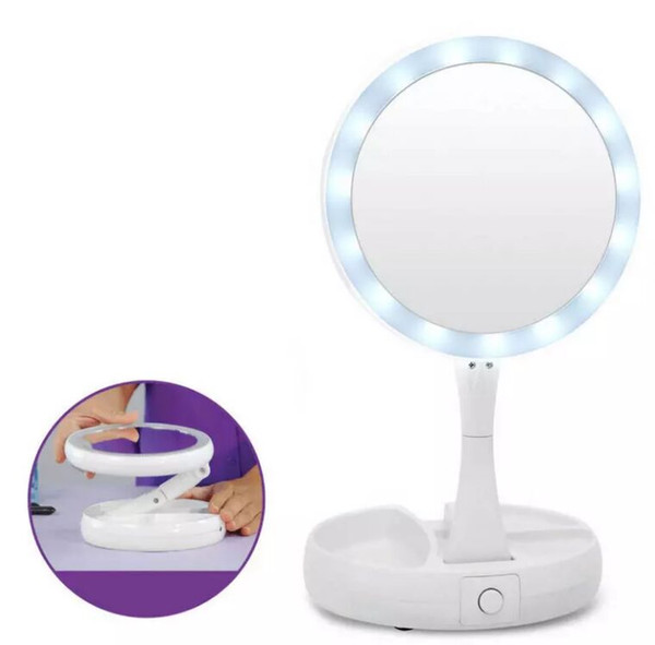 LED Makeup Mirror Double-sided Rotation Folding USB Lighted Vanity Mirror Touch Screen Tabletop Lamp Adjustable Cosmetic Mirror