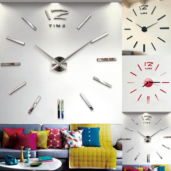 Modern Large 3D Decorative Mirrors Surface Wall Clock Sticker Home Office Room DIY Decor