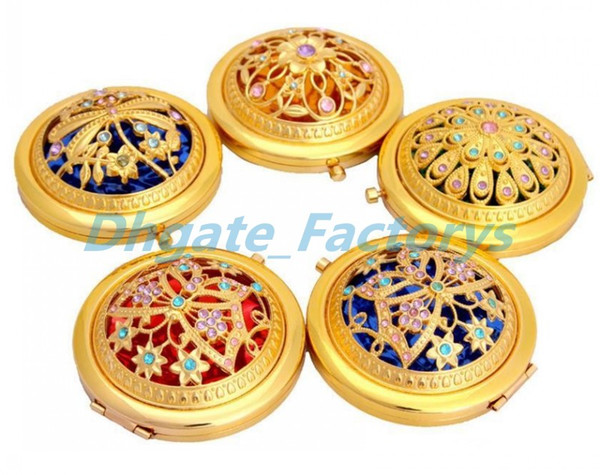 Chic Retro Vintage Gold Metal Pocket Mirror Compact Cosmetic Retro Mirrors Crystal Studded Portable Makeup Beauty Tools