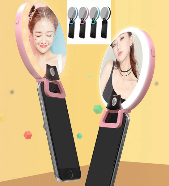 Clip on LED Flash Selfie Beauty Light With Mirror Phone LED Photography Lamp Cosmetic Makeup Mirrors OOA5337