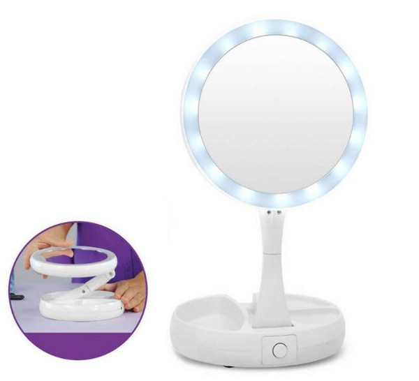 My Fold Away LED Makeup Mirror Double-sided Rotation Folding USB Lighted Vanity Mirror Touch Screen Portable Tabletop Lamp Adjustable Mirror