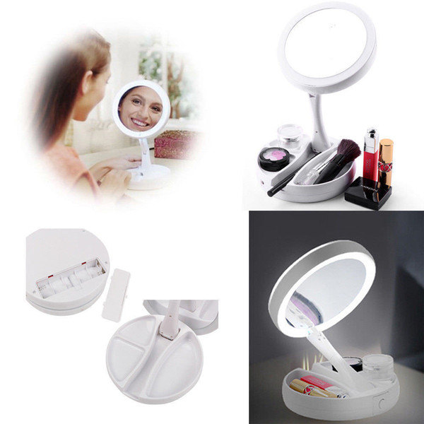 Double Sided Travel My Fold Away Makeup Mirror LED-illuminated 10x magnification