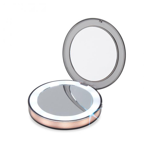 Portable Double Sides Pocket Make Up Mirror LED Lighted Mini Makeup Mirror 3X Magnifying Compact Travel Portable Sensing Lighting Makeup