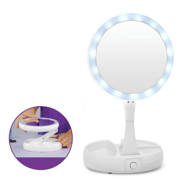 New My Fold Away LED Makeup Mirror Double-sided Rotation Folding USB Lighted Vanity Mirror Touch Screen Portable Tabletop Lamp