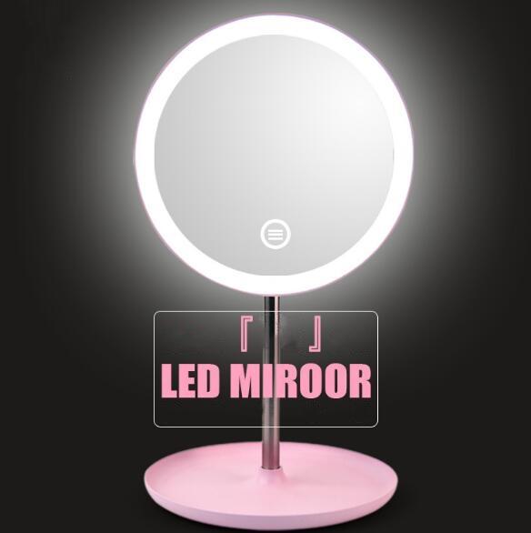 LED makeup mirror round with light USB dressing mirror Desktop bedside light storage with single mirror B0113