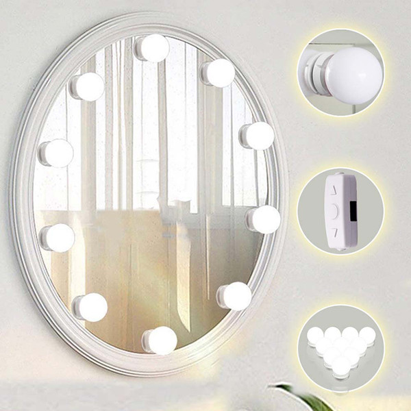 10Pcs LED Bulb Vanity Makeup Mirror Adjustable Light LED Vanity Mirror Lamp Kit Lens Headlight Hollywood Style Dresser Lamp Accessory