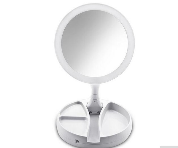 Portable Round Foldable LED Makeup Mirror Women Facial Make Up Mirror Table Desktop Cosmetic Mirrors Tools Storage Box Gift