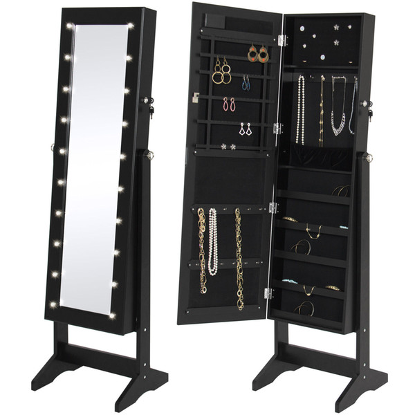 Best Choice Products LED Lighted Mirrored Jewelry Cabinet Armoire Stand- Black