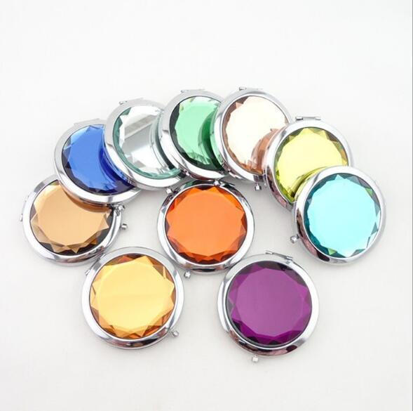 100 pc Double Sided Folding Makeup Mirror With Crystal Elegance Compact Metal Portable Pocket Cosmetic Mirror For Wedding Gift