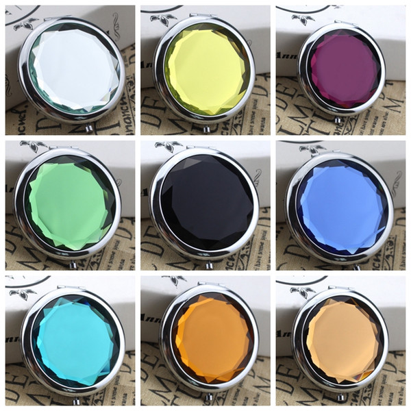 Cosmetic Mirror Crystal Pocket Mirrors Compact Metal Round Mirrors Cosmetic Mirror Wedding Party Gift 10 Colors Logo Ok Wholesale YW3029