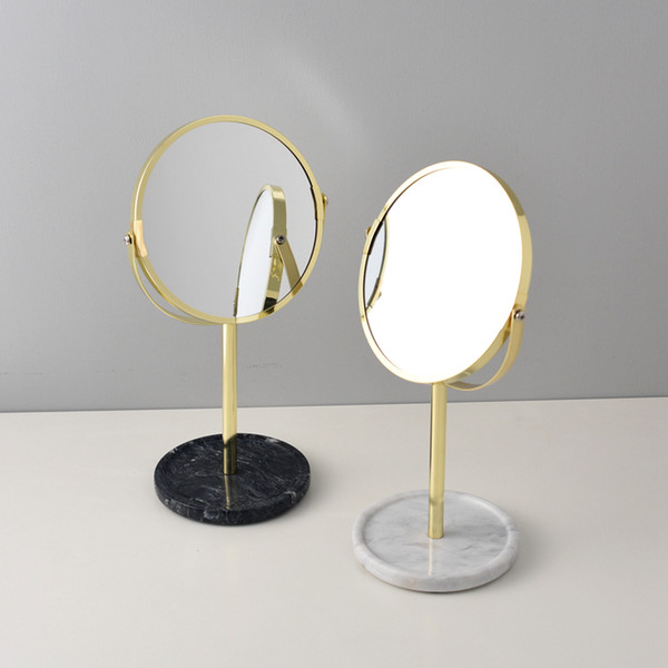 Marble plate standing mirror cosmetic mirror white marble grey stone gold mirror edge decorative gift