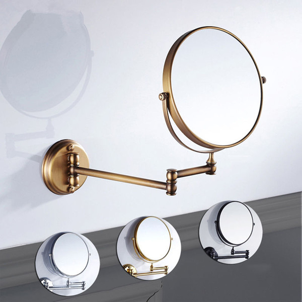 8 inch Bathroom Mirror Dual Arm Extend 2 Face Round Copper framed Make Up Mirror Chrome Wall Mounted 1x3x3 Magnifying