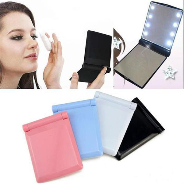 Makeup Mirror 8 LED Lights Lamps Cosmetic Folding Portable Compact Pocket Hand Mirror Make Up Under Lights With Bettery LED LIGHT make-up mi