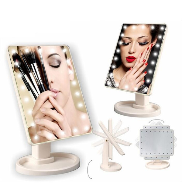 360 Degree Rotation Touch Screen Make Up LED Mirror Cosmetic Folding Portable Compact Pocket With 22 LED Lights Makeup Mirror H0202