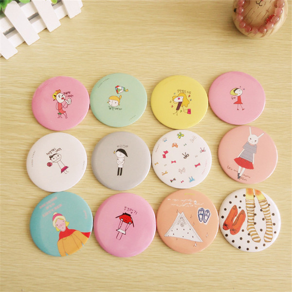 Free shipping Sweet and lovely portable Cute Cartoon Small Mirror Metal Around Mini Portable Cosmetic Mirror Color Random