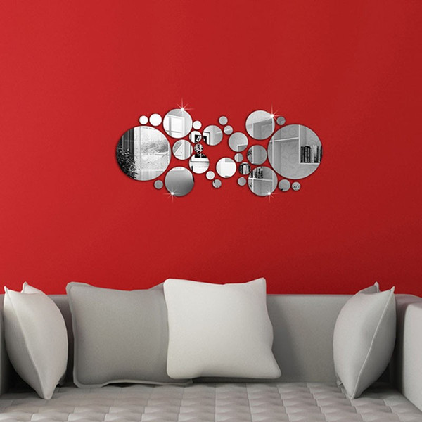 2017 Hot Sale Cute Silver DIY Circle Mirror Wall Stickers Home Bedroom Office Decor Decoration 30Pcs