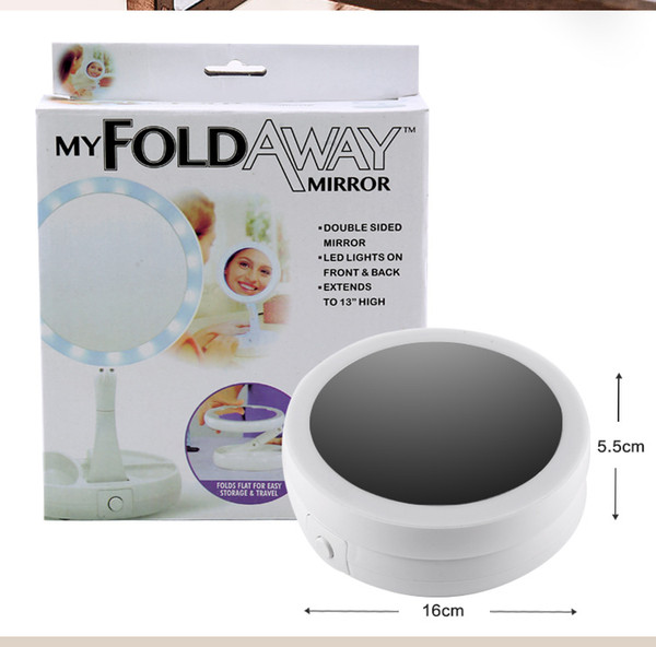 2018 LED My Fold Away makeup Mirror Double sides Foldable Round Cosmetic Mirror with drawer White color FREE shipping